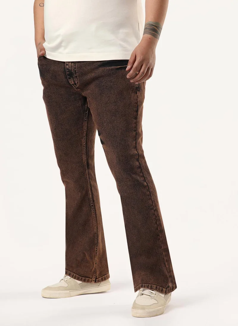 أوربانو فاشن Urbano Plus Men's Light Brown Bootcut Fit Mid Rise Acid Wash Jeans Stretchable